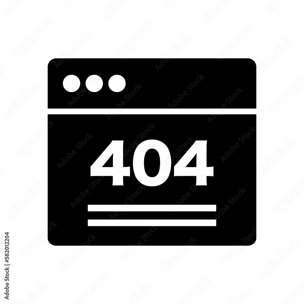 Poster 404 error browser window silhouette icon. vector.
