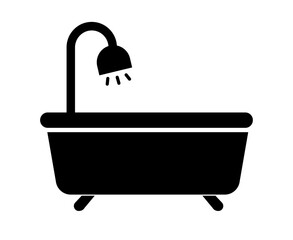 Bathtub with shower silhouette icon. Vector.