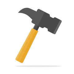 Flat design nail hammer and shadow icon. Claw hammer. Vector.