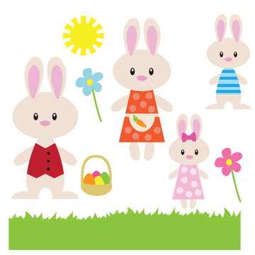 Cute Easter bunny family vector cartoon illustration