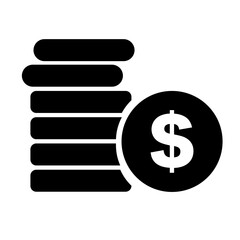 Stacked dollar coins silhouette icon. Vector.