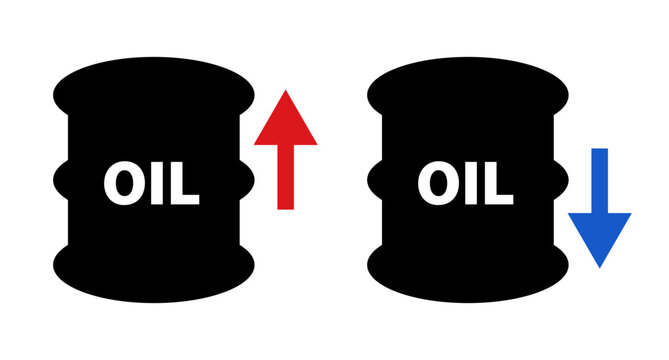 Crude oil and petroleum fuel price increase and decrease icons set. Vector.