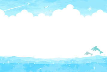 爽やかな手描きの海の風景イラスト