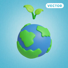 plant trees for the world 3D vector icon set, on a blue background
