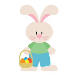 Easter Bunny with a basket of eggs vector cartoon illustration