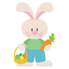Fototapeta premium Easter Bunny with a basket of eggs vector cartoon illustration