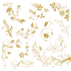  vector gold hand drawn plant leafs