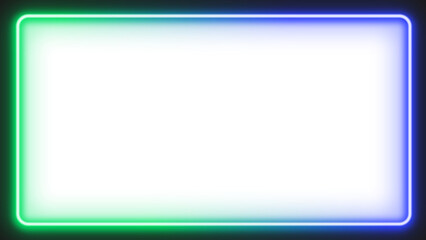 Rectangular frame in blue and green neon style. The outside of the frame is black and the center is transparent.