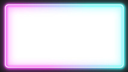 Rectangular frame in blue and pink neon style. The outside of the frame is black and the center is transparent.