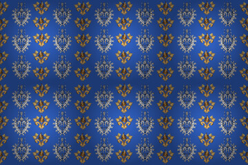 Seamless pattern with interesting doodles on colorfil background. Pano. Raster illustration.