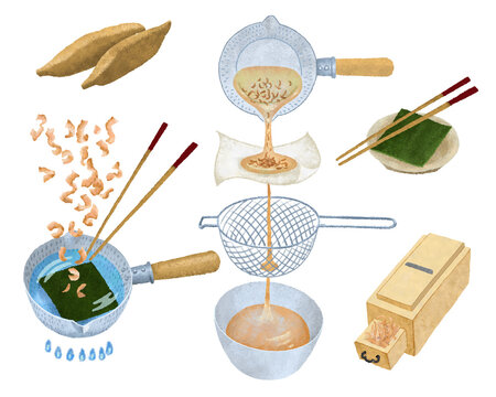 かつおと昆布のだしの取り方のイラスト
