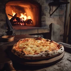 Foto op Plexiglas pizza on a table in front of a traditional stone oven Generative AI © Propaganda