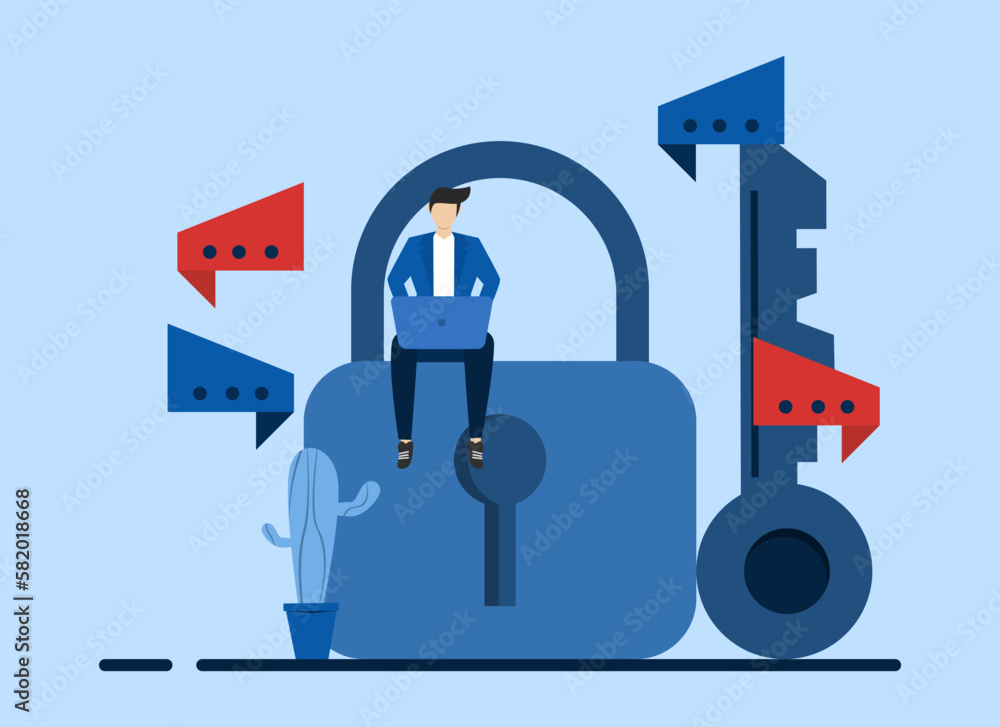 Poster data security, protected access control, privacy data protection. cyber security vector illustration