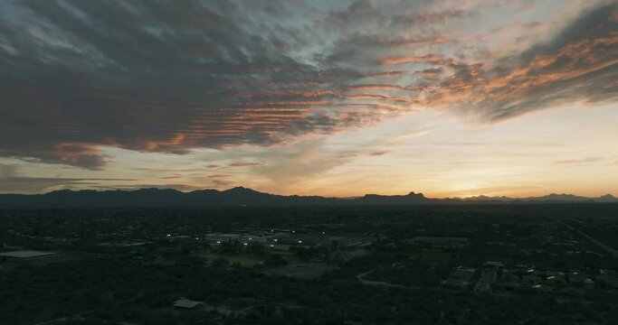4k aerial footage of a sunset in Tucson, Tucson