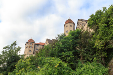 Medieval complex Harburg Castle with towers in Bavaria, Germany
