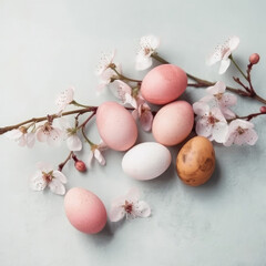 Naklejka na ściany i meble Easter eggs and cherry blossoms