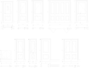 Vector sketch illustration of classic old house door with dimensions