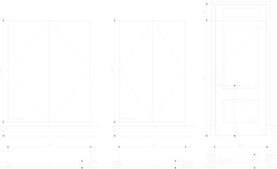 Vector sketch illustration of classic old house door with dimensions