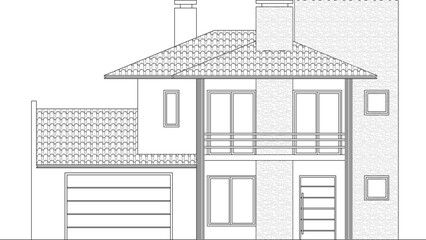 Vector sketch of a modern style 2 storey house illustration