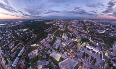 Lipetsk, Russia. Metallurgical plant. Left Bank District. Glow after sunset. Summer. Aerial view