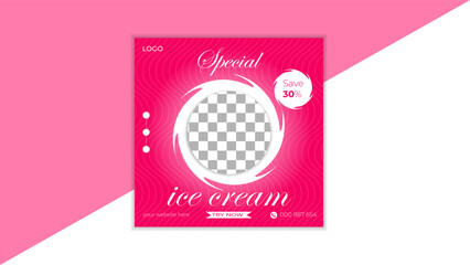  Special ice cream social media banner and instagram post design vector template, square size, easy to use and fully editable.