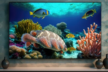 Fototapeta na wymiar Beautiful Colorful Coral :Turks and Caicos Islands: A group of islands with clear waters and vibrant coral reefs, home to a variety of fish and sea turtles. 