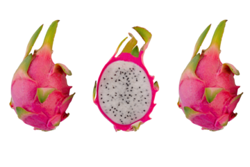 dragonfruit with half and slice isolated on transparent background