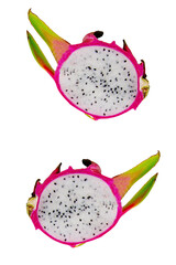 dragonfruit with half and slice isolated on transparent background