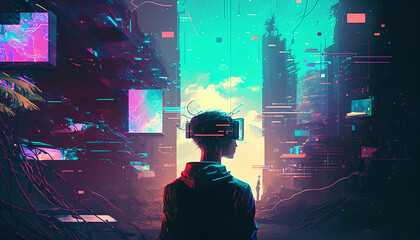 Virtual Realm: Exploring the Inner Workings of Cyberspace, VR Immersive Gaming Head Mounted Display, Augmented Reality Headset, Neural Network Visualization, Circuitry Connectivity Pathway Design Art 