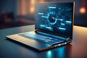 Laptop with a detailed analytical data background for clear visualization