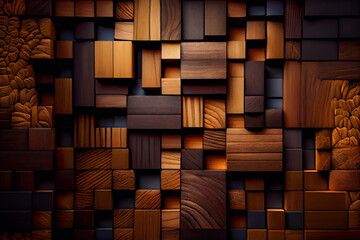 Creative Wooden Wall Surface with Square Tiles. Generative AI