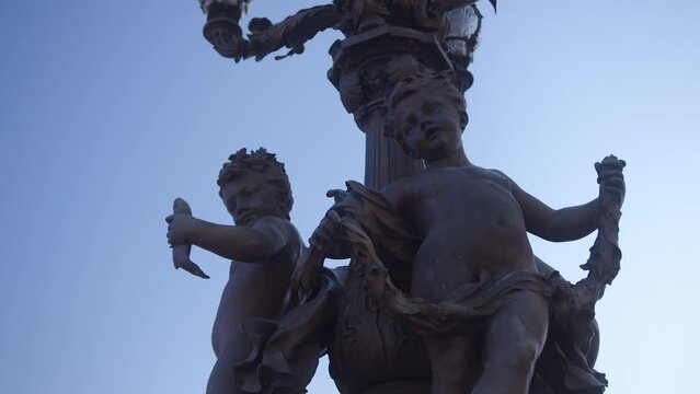 Les Amours Candelabra On The Pont Alexandre III In Paris, France. - closeup