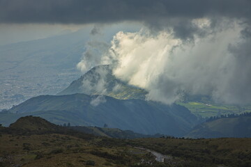 View of cloudy weather from Mirador Norte at the upper station of TeleferiQo, Ecuador, South America
