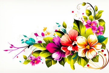 Elegant Floral Border.  Various colorful flowers on white background.  Generative AI.