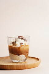 Affogato coffee with ice cream on a glass