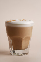 Latte art coffee glass or cappuccino froth