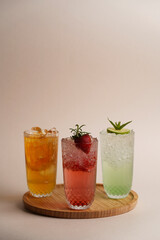 Summer cocktails with pieces of fruit