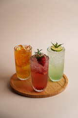 Summer cocktails with pieces of fruit