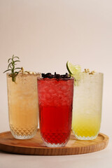 Summer cocktails with pieces of fruit