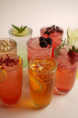 Summer cocktails with pieces of fruit