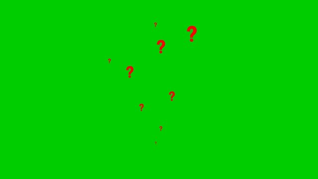 Animated red question marks fly from bottom to top. Symbols are sprayed. Looped video. Flat vector illustration isolated on a white background.
