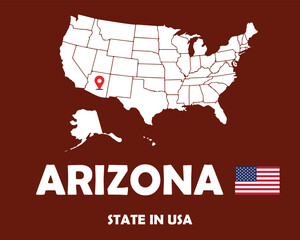 Fototapeta na wymiar Arizona state of USA text design with America flag and white silhouette map