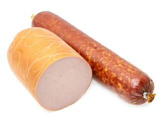 boiled and smoked sausage isolated on white background