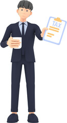 Tax Day Reminder Concept. Businessman submit tax by online concept, online tax payment and report. Business income. 3d illustration.