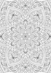 Decorative detailed mandala coloring book page illustration