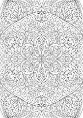 Decorative detailed mandala coloring book page illustration