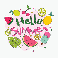 Hello Summer Fruit Watermelon Cherry Ice Cream Lemon, Summer, Summertime