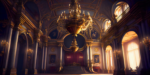 Fototapeta premium Majestic Palace with Lavish Decor and a Grand Chandelier . Generative AI