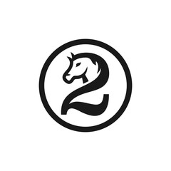 horse vector illustration logo with number 2