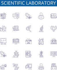 Scientific laboratory line icons signs set. Design collection of Scientific, Laboratory, Testing, Research, Instruments, Experiments, Chemicals, Analysis outline concept vector illustrations